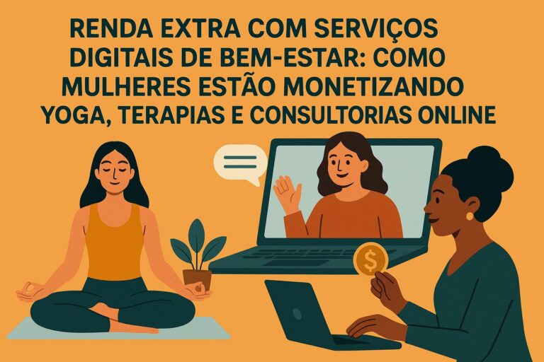 Renda extra com serviços digitais de bem-estar: como mulheres estão monetizando yoga, terapias e consultorias online